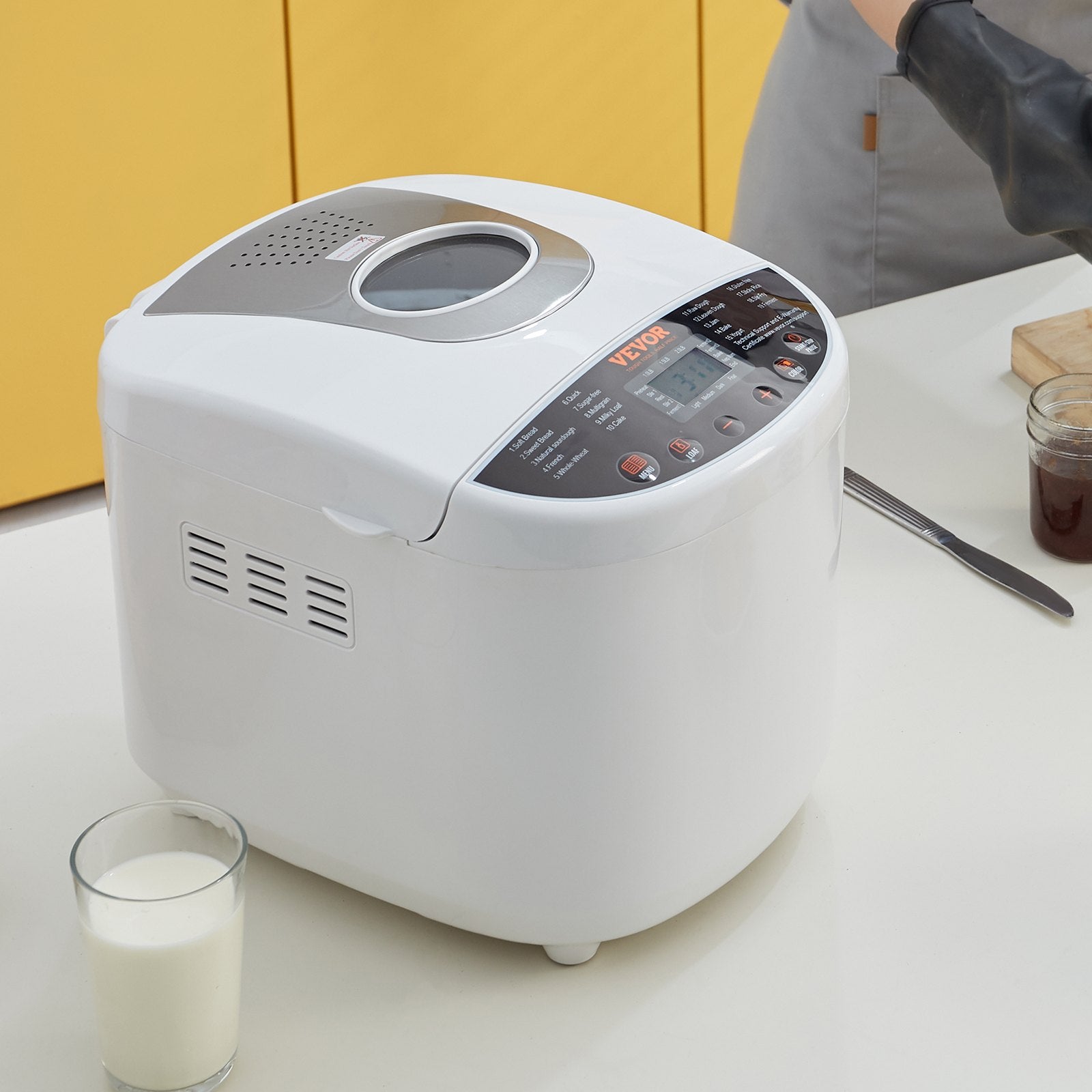 Bread Maker, 19-in-1 2LB Dough Machine, Nonstick Ceramic Pan Automatic Breadmaker With Gluten Free Setting, Whole Wheat Bread Making, Digital, Programmable, 3 Loaf Sizes, 3 Crust Colors, White